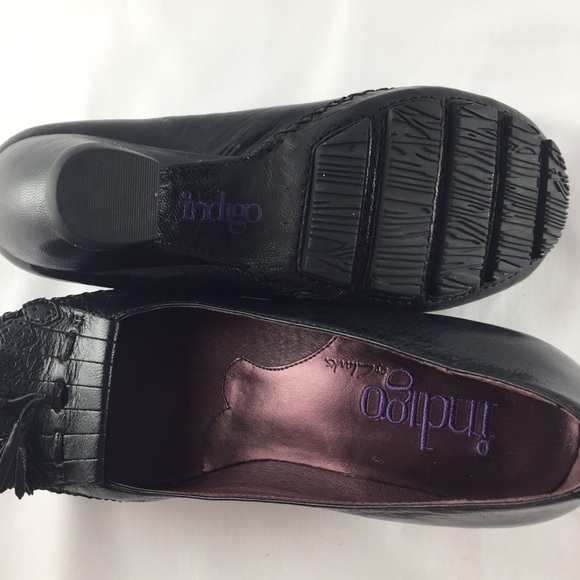 Clark’s Indigo Enchanted Woman Shoe Size 6.5 Loafer Black Kiltie Slip On Heel - Picture 3 of 4